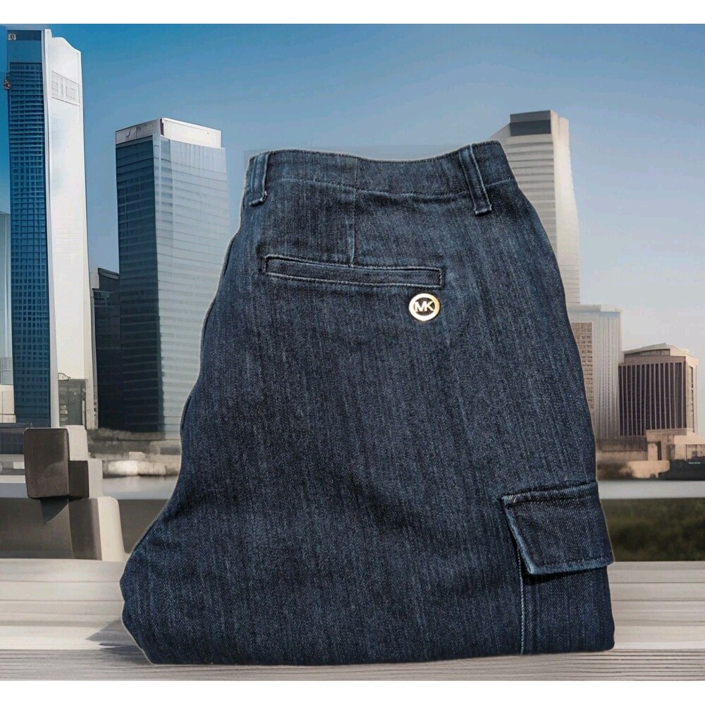 MICHAEL KORS WOMEN'S INDIGO RINSE DENIM CARGO JEANS SIZE 10  EUC
